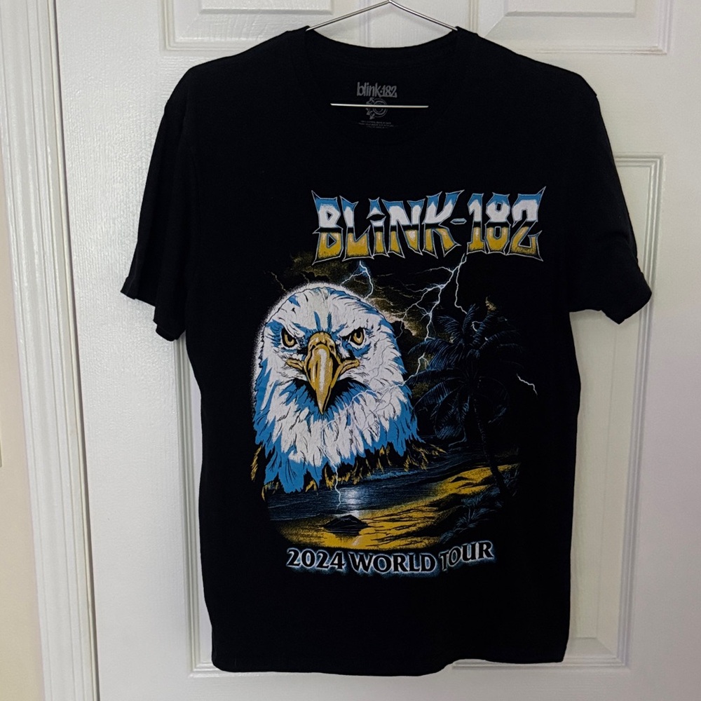Blink 182 Black Graphic T-Shirt 2024 World Tour Men’s Medium Cotton Tee